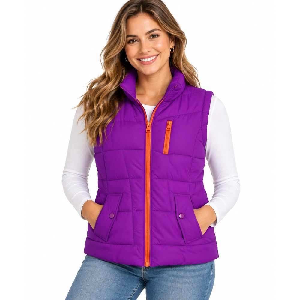 Arizona Jean Co. Purple Puffer Vest Womens XL Full Zip Pockets Outdoors Hiking